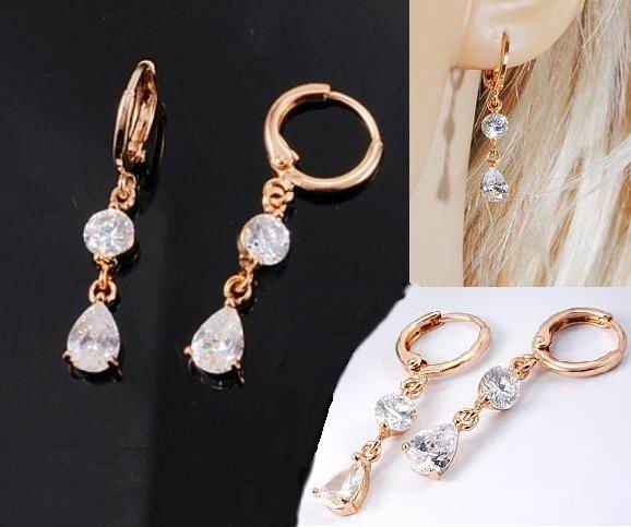 35x8mm DROP N ROUND CZ DANGLE EARRINGS